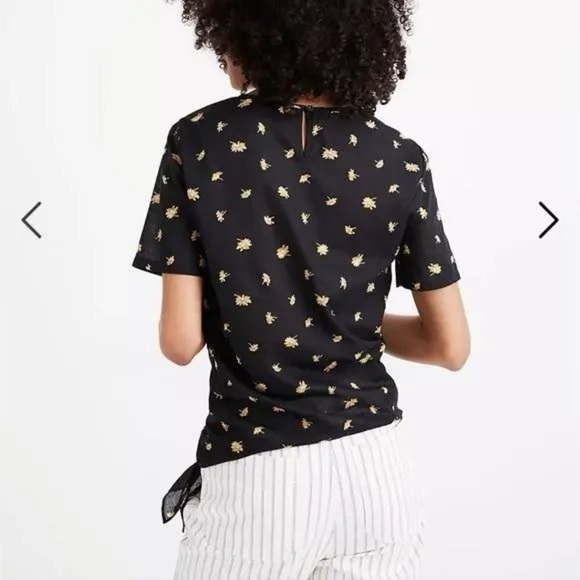 Madewell | Black Voile French Daisies Side Tie Top, Medium - Picture 4 of 11